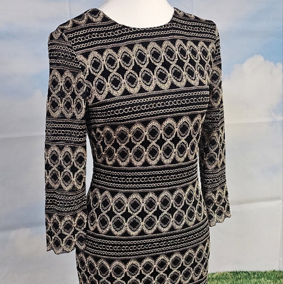 CACHE | CROCHETED LACE COCKTAIL BODYCON QUARTER SLEEVE DRESS - Picture 3 of 16